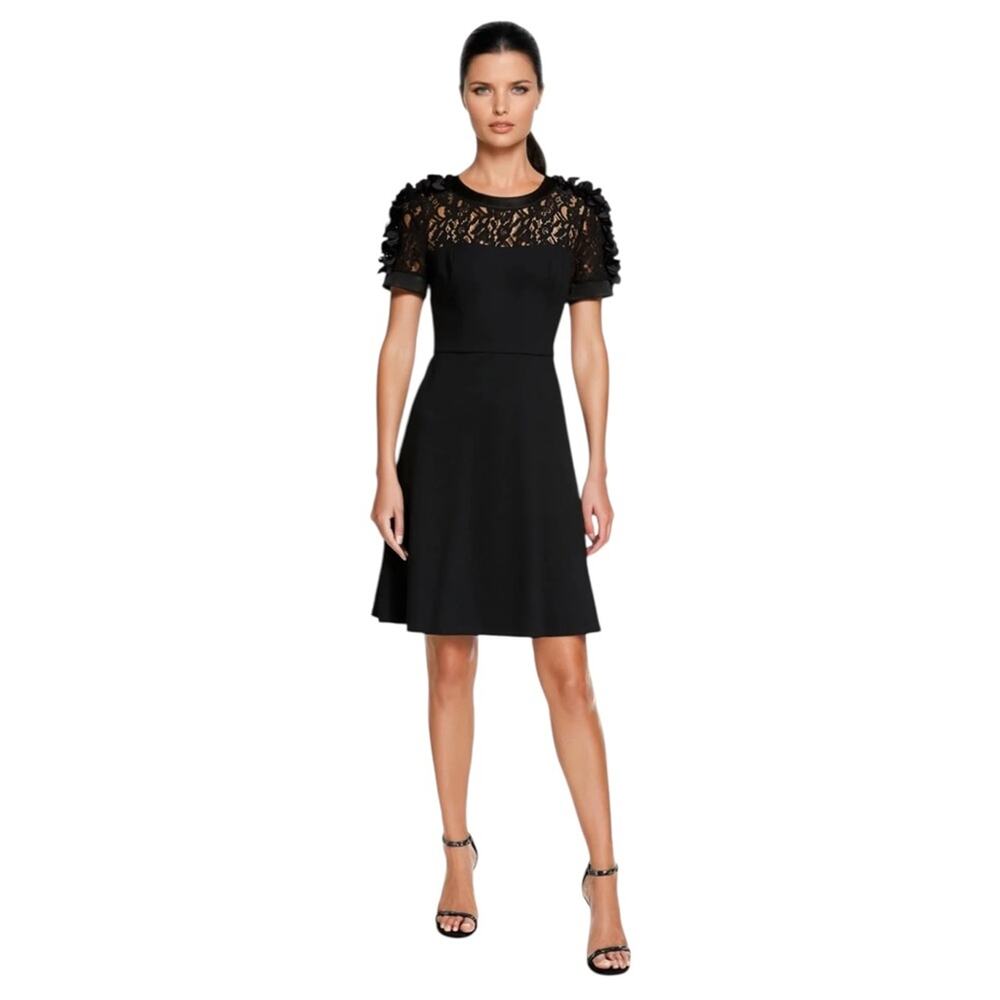 NWOT Shani Black Floral Applique Fit & Flare Crepe Dress – Sz 6